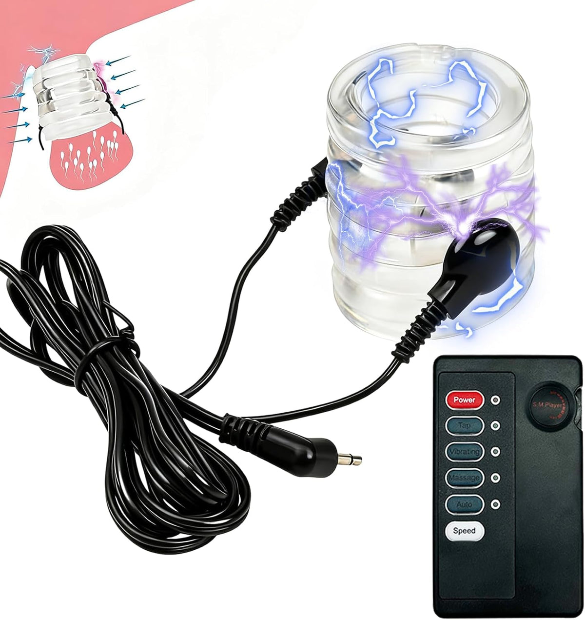 E-stim Testicle Bondage Crusher Pennis Ring Chastity BDSM with 4 Electric Shock Modes