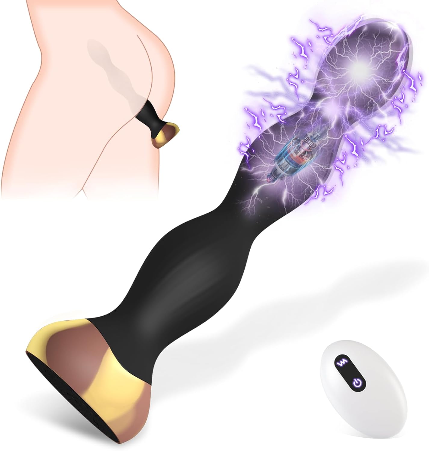Electric Shock Anal Beads Butt Plug Vibrator Prostate Massager with 10 Vibrating Modes
