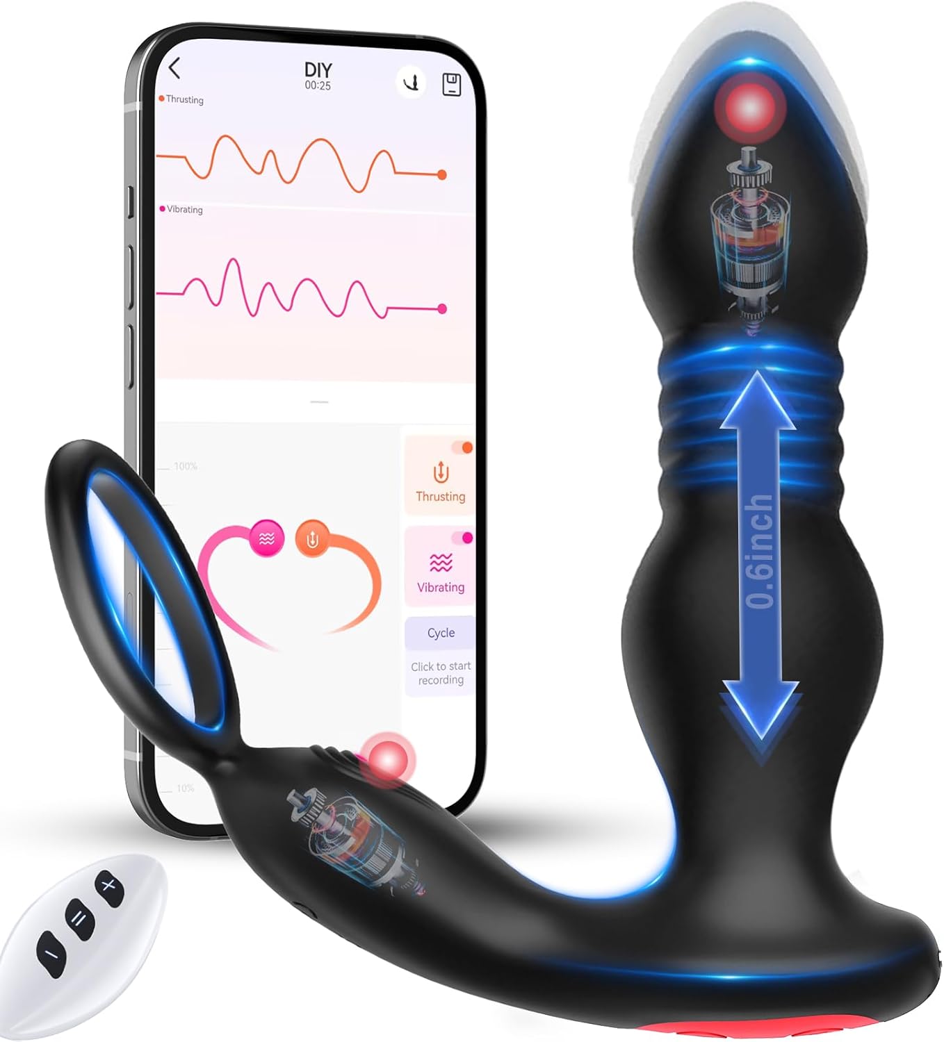 3 IN 1 Prostate Massager Anal Vibrator Penis Ring with 7 Thrusting & 7 Vibrating Modes