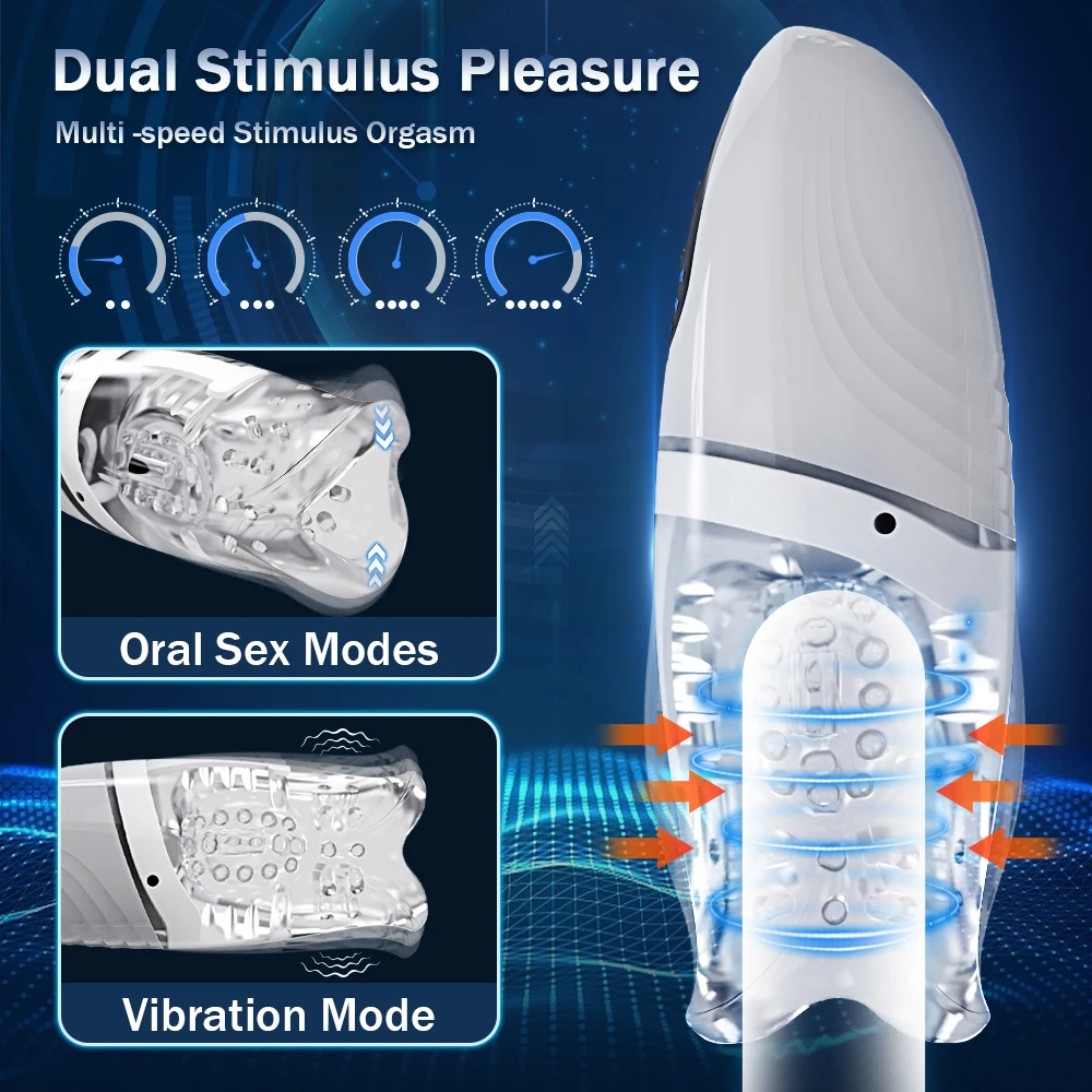 Automatic Penis Trainer Glans Vibrator Masturbator with 5 Bites & 8 Vibration Modes