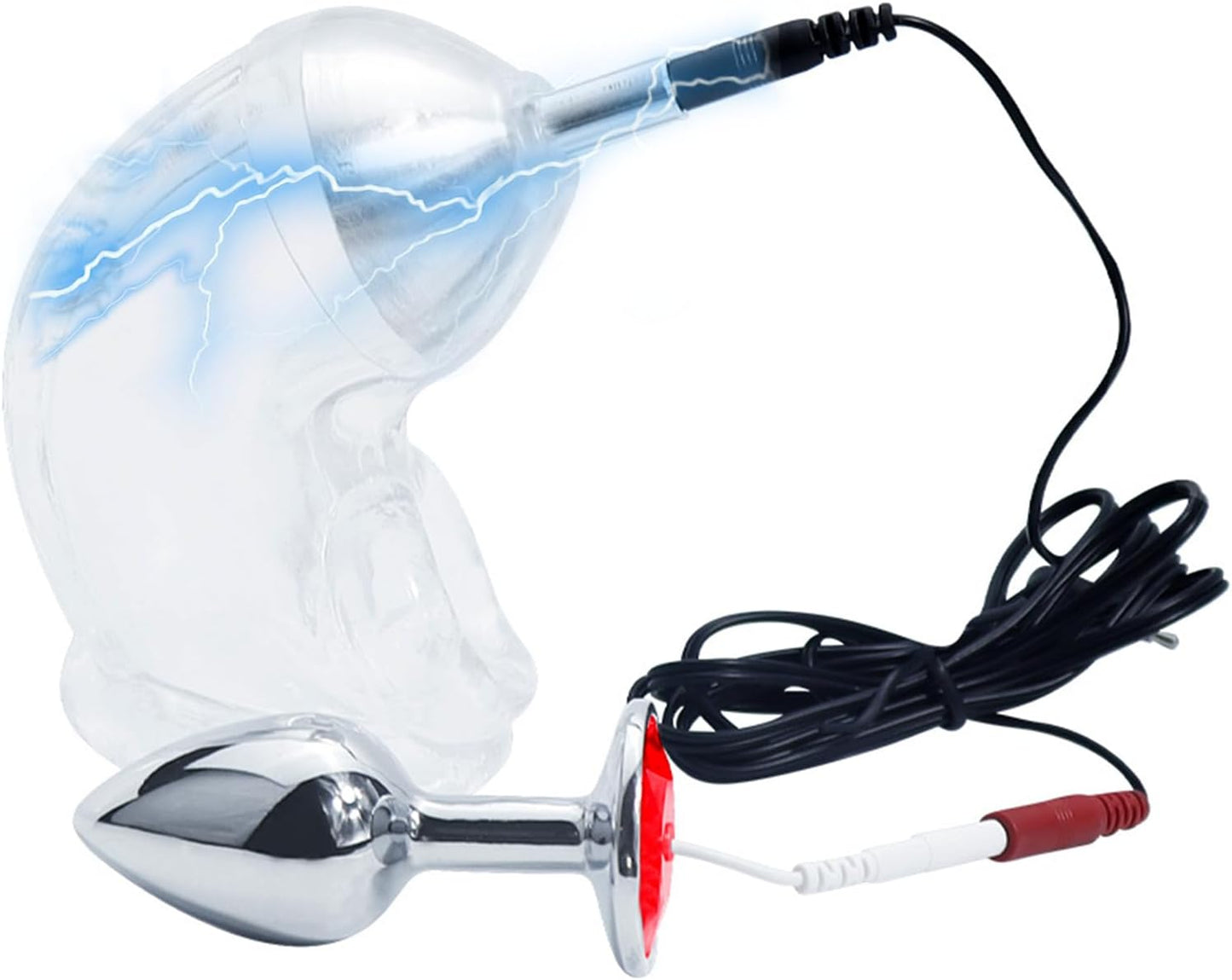 E-stim Metal Anal Plug Vibrator Penis Sleeve Cock Cage Chastity Device Set