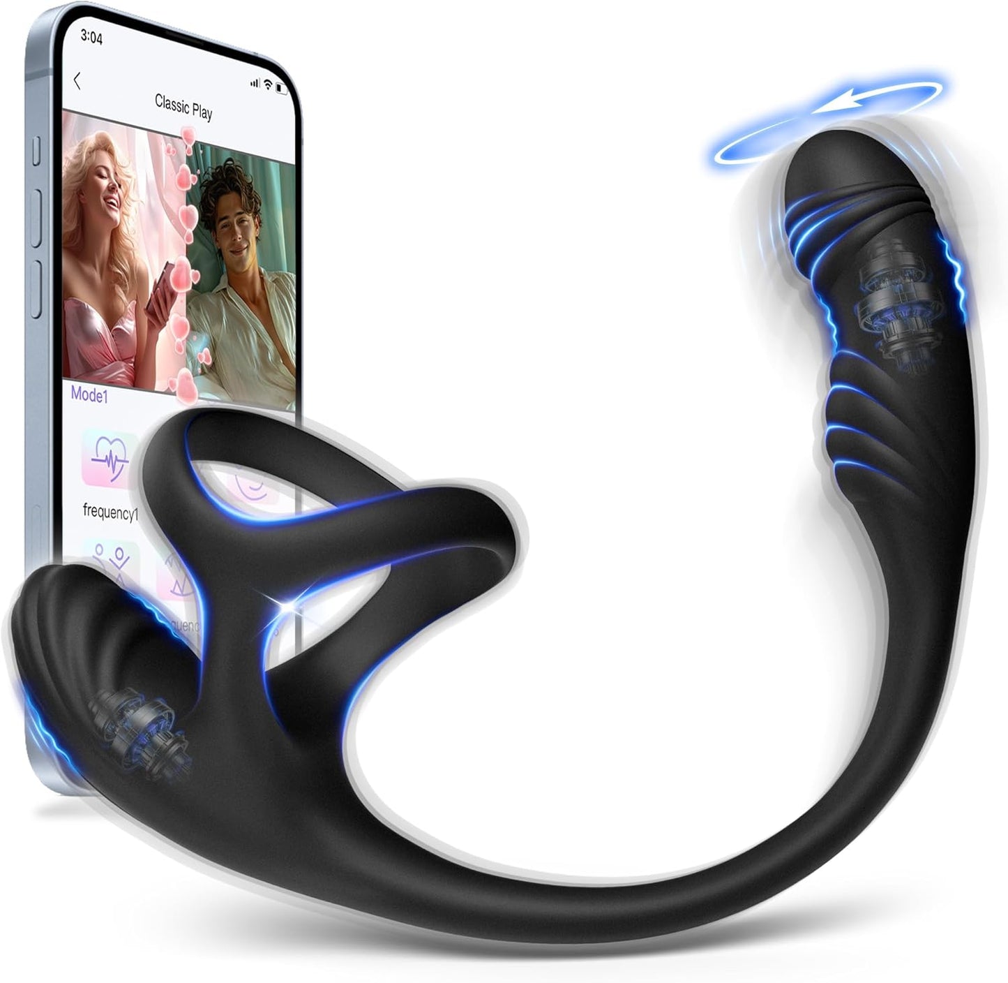 Prostate Massager Cock Ring Anal Vibrator with 10 Intense Vibrating & Rotating Modes