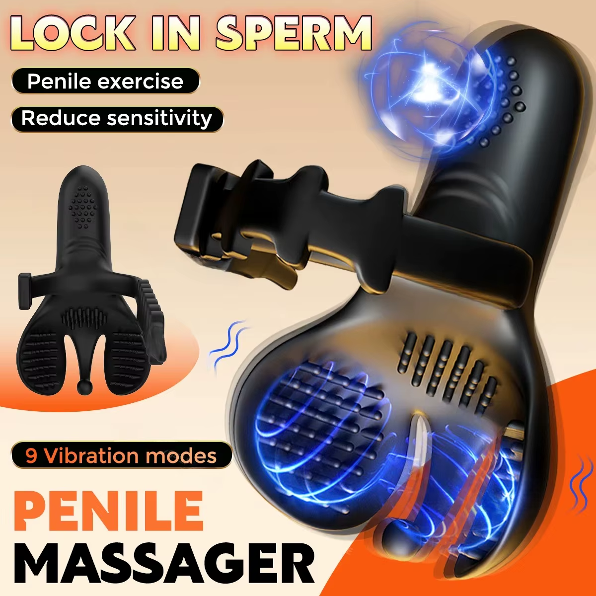 Adjustable Penetration Penis Trainer Glans Massager with 9 Vibration Modes