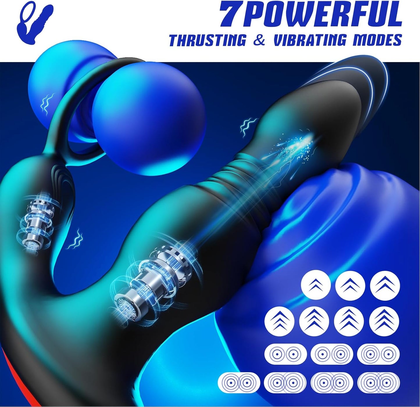 3 IN 1 Prostate Massager Anal Vibrator Penis Ring with 7 Thrusting & 7 Vibrating Modes