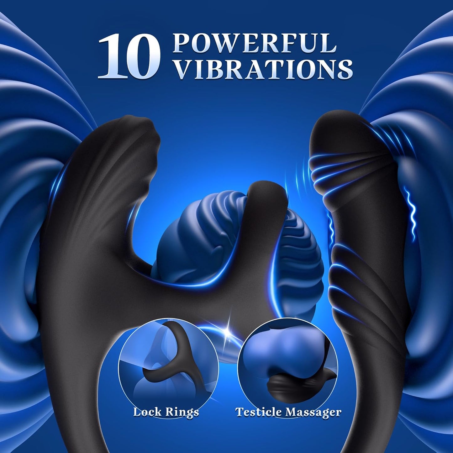 Prostate Massager Cock Ring Anal Vibrator with 10 Intense Vibrating & Rotating Modes