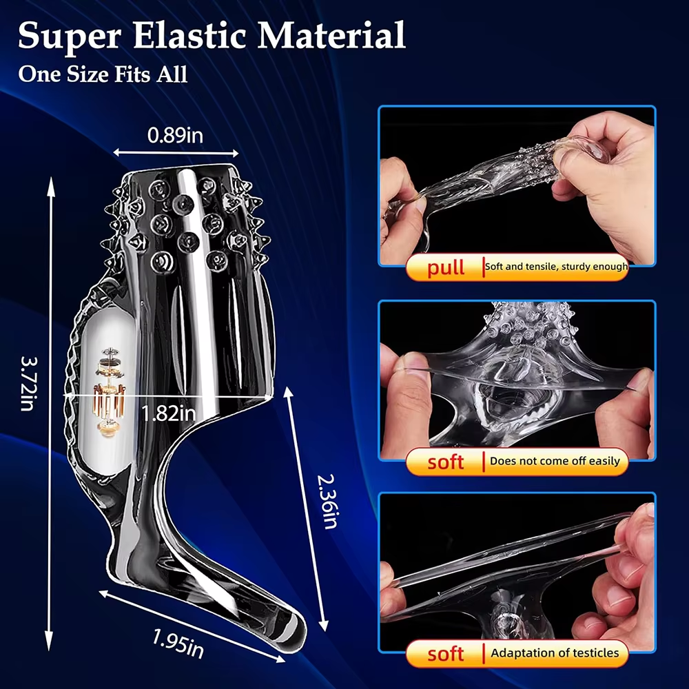 Transparent Penis Sleeve Vibrator Cock Ring Enlargement with 10 Vibration Modes