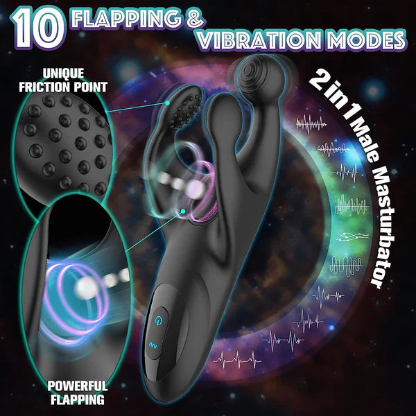 2 in 1 Penis Vibrator Glans Trainer Masturbator with 10 Flapping & 10 Powerful Vibrations