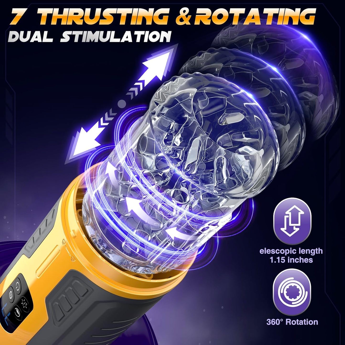 LCD Display Automatic Masturbator Penis Pump with 7 Rotating & Thrusting & Vibrating & Licking
