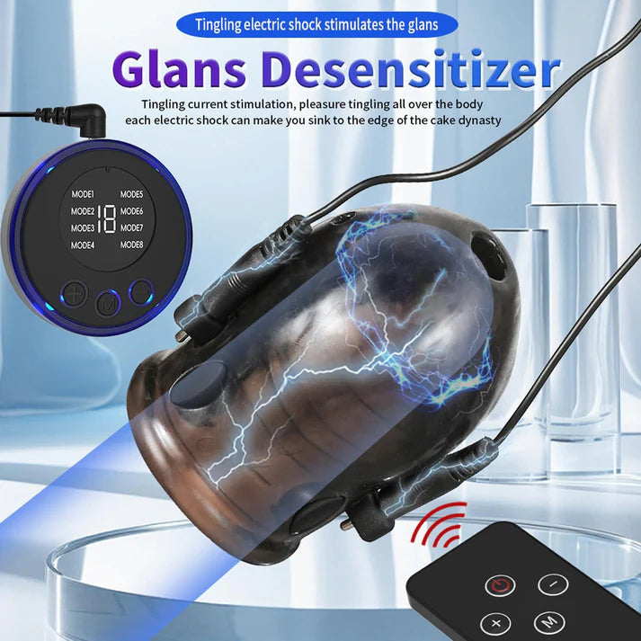 E-stim Glans Sleeve Penis Trainer Set Masturbator with 8 Electric Shock Modes