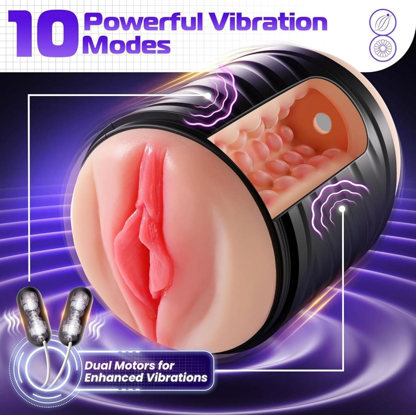 2 IN 1 Electric Realistic Mastuabor Penis Trainer Massager with 10 Vibration Modes