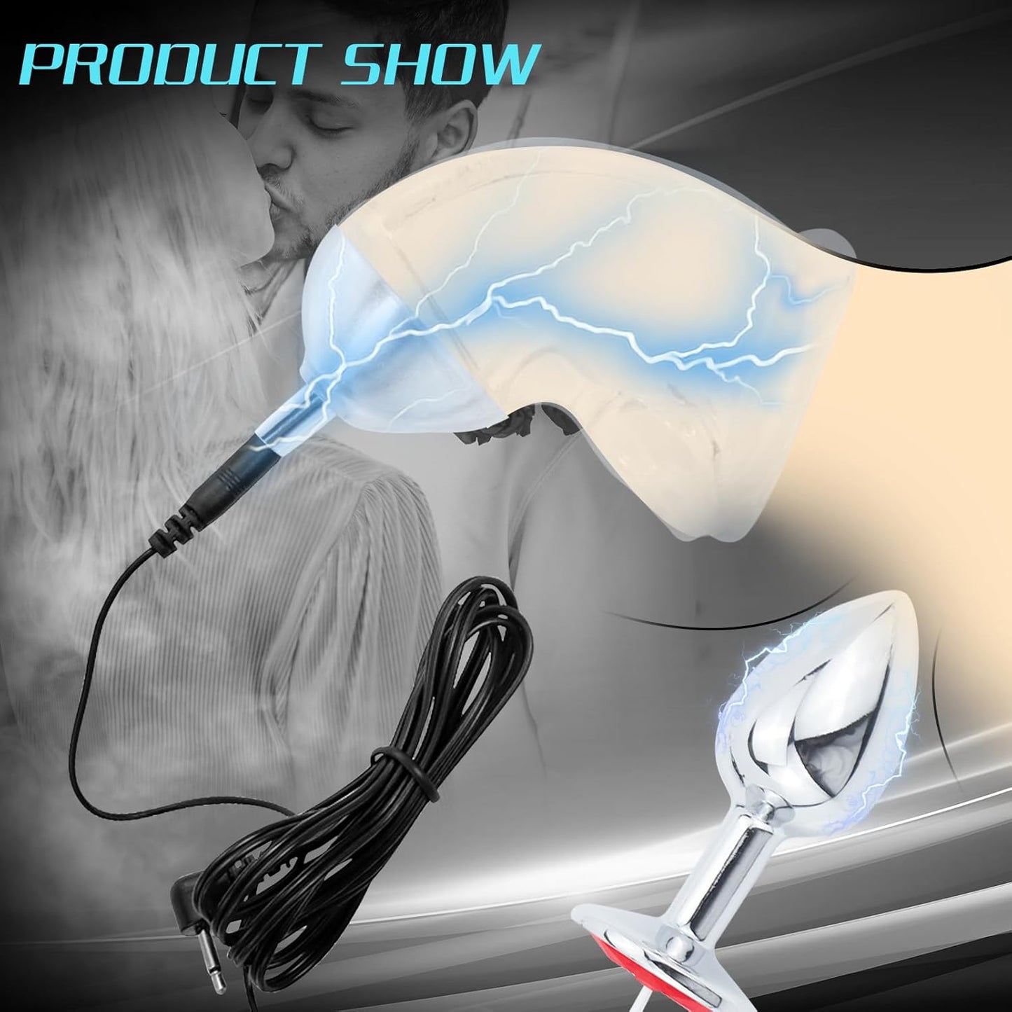 E-stim Metal Anal Plug Vibrator Penis Sleeve Cock Cage Chastity Device Set