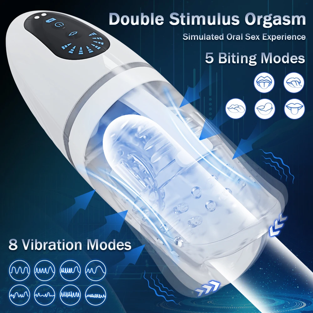 Automatic Penis Trainer Glans Vibrator Masturbator with 5 Bites & 8 Vibration Modes