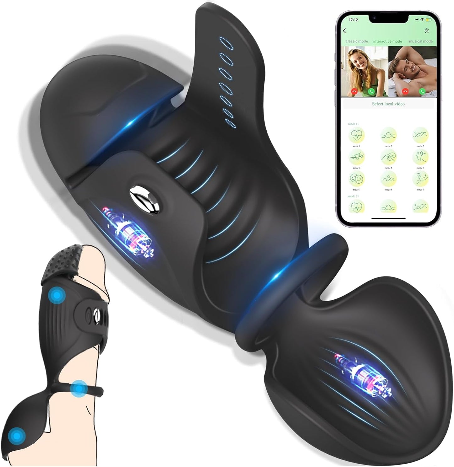 4 IN 1 Adjustable Penis Vibrator Trainer Masturbator Stroker with 2 Motors & 9 Vibrations