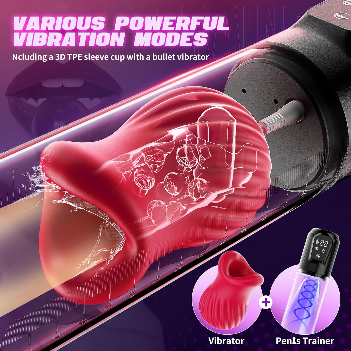 2 IN 1 Electric Penis Pump Enlargement Masturbator with 5 Vibration & Suction