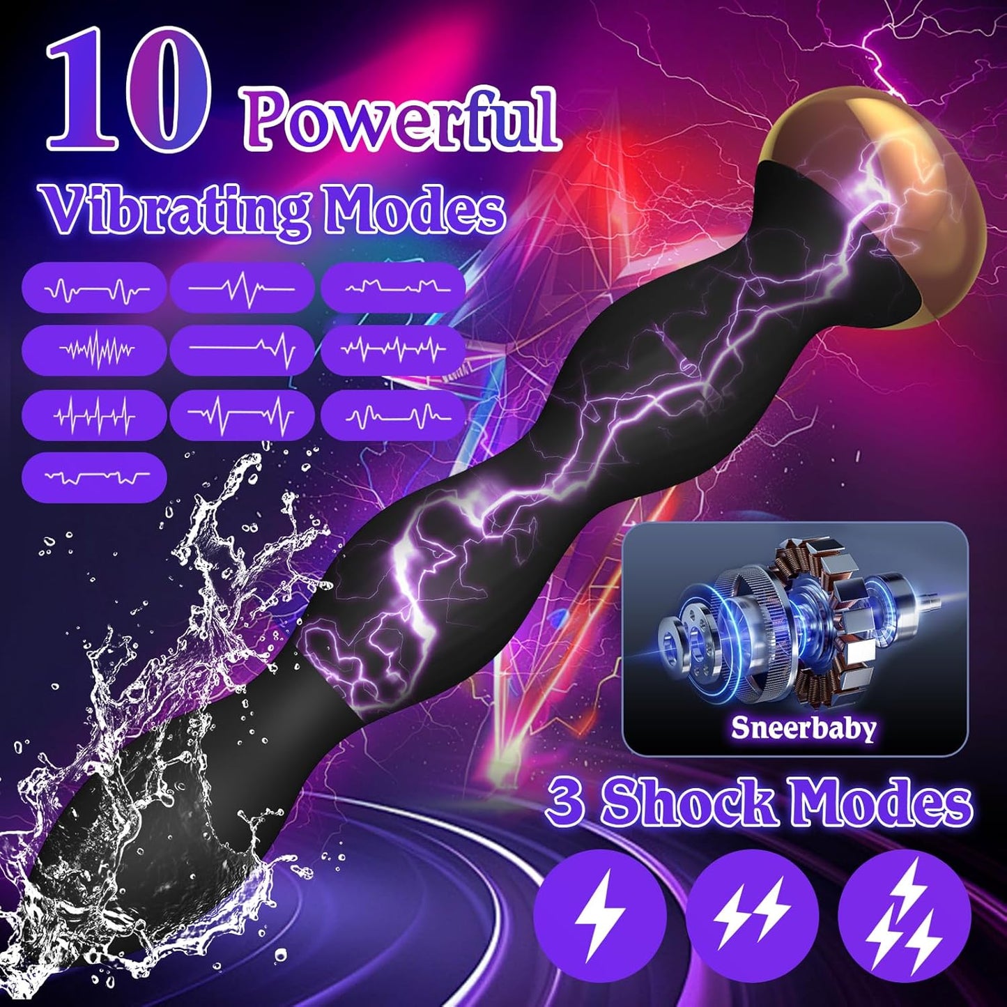 Electric Shock Anal Beads Butt Plug Vibrator Prostate Massager with 10 Vibrating Modes