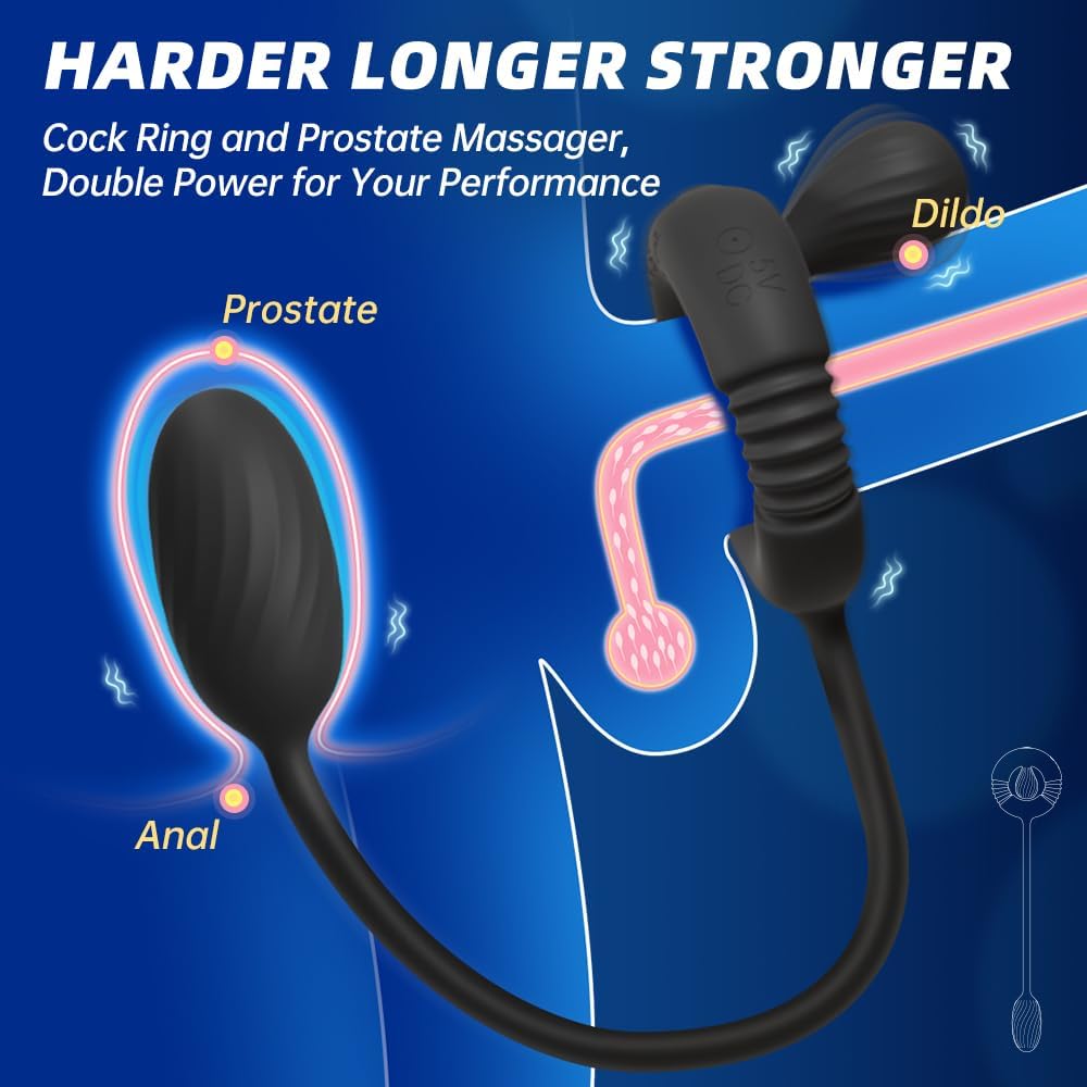 3 IN 1 Cock Ring Prostate Massager Anal Vibrator Butt Plug with 10 Vibrations Modes