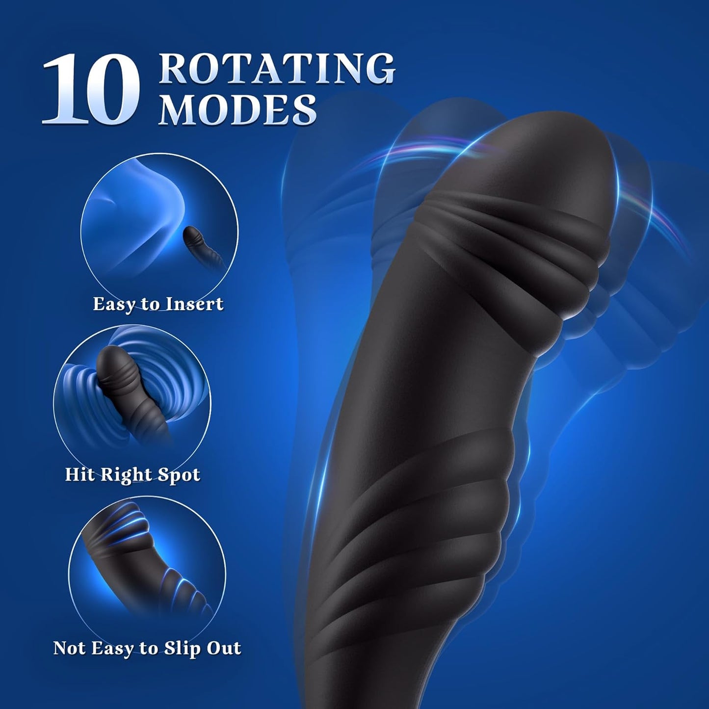 Prostate Massager Cock Ring Anal Vibrator with 10 Intense Vibrating & Rotating Modes
