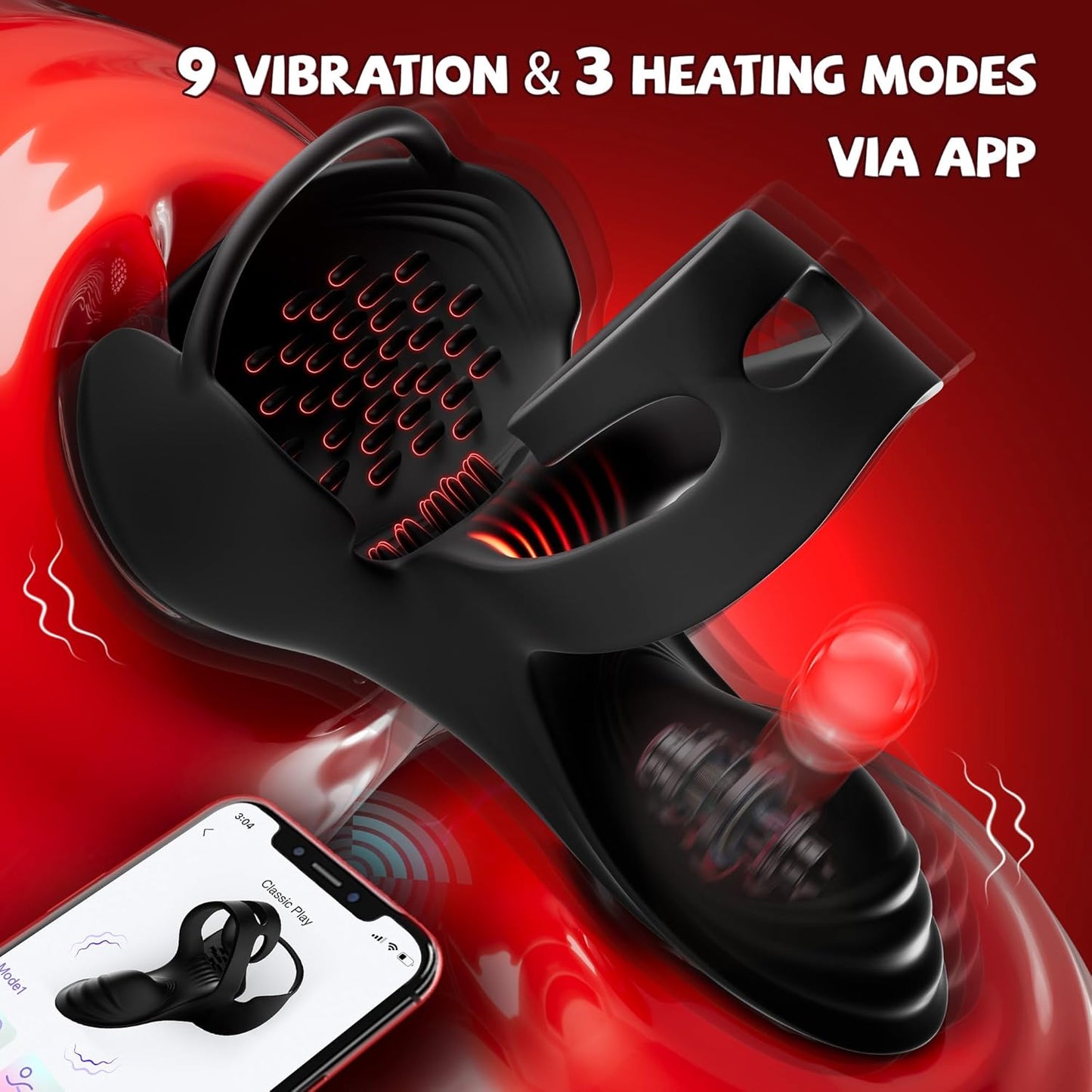360° Testicle Full Coverage Stimulator Penis Trainer Cock Ring with 9 Vibrating & Heating