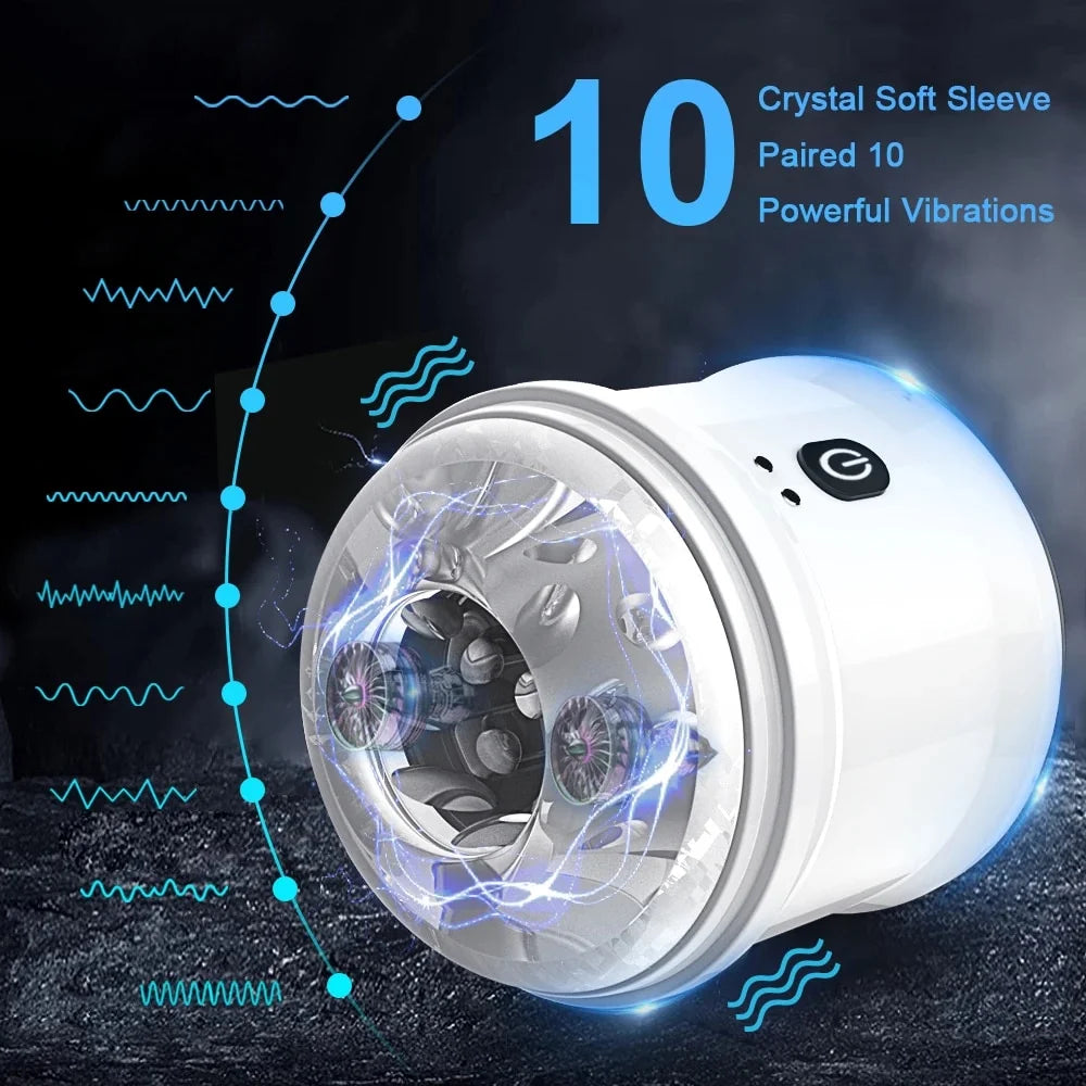 Dual Motors Automatic Masturbator Penis Trainer Pocket Pussy with 10 Intense Vibrations
