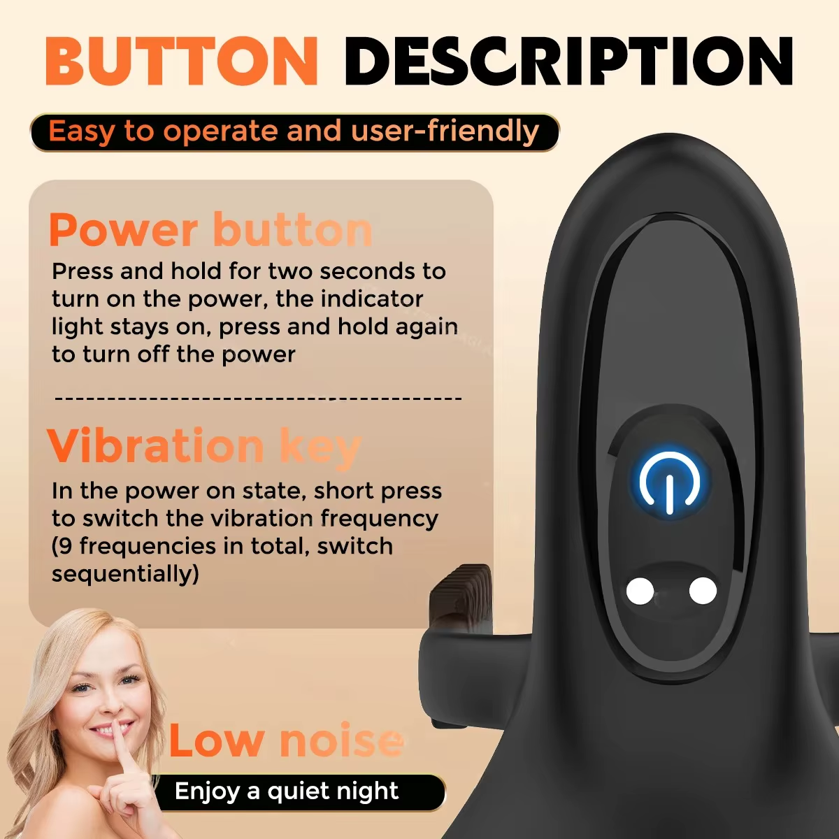 Adjustable Penetration Penis Trainer Glans Massager with 9 Vibration Modes