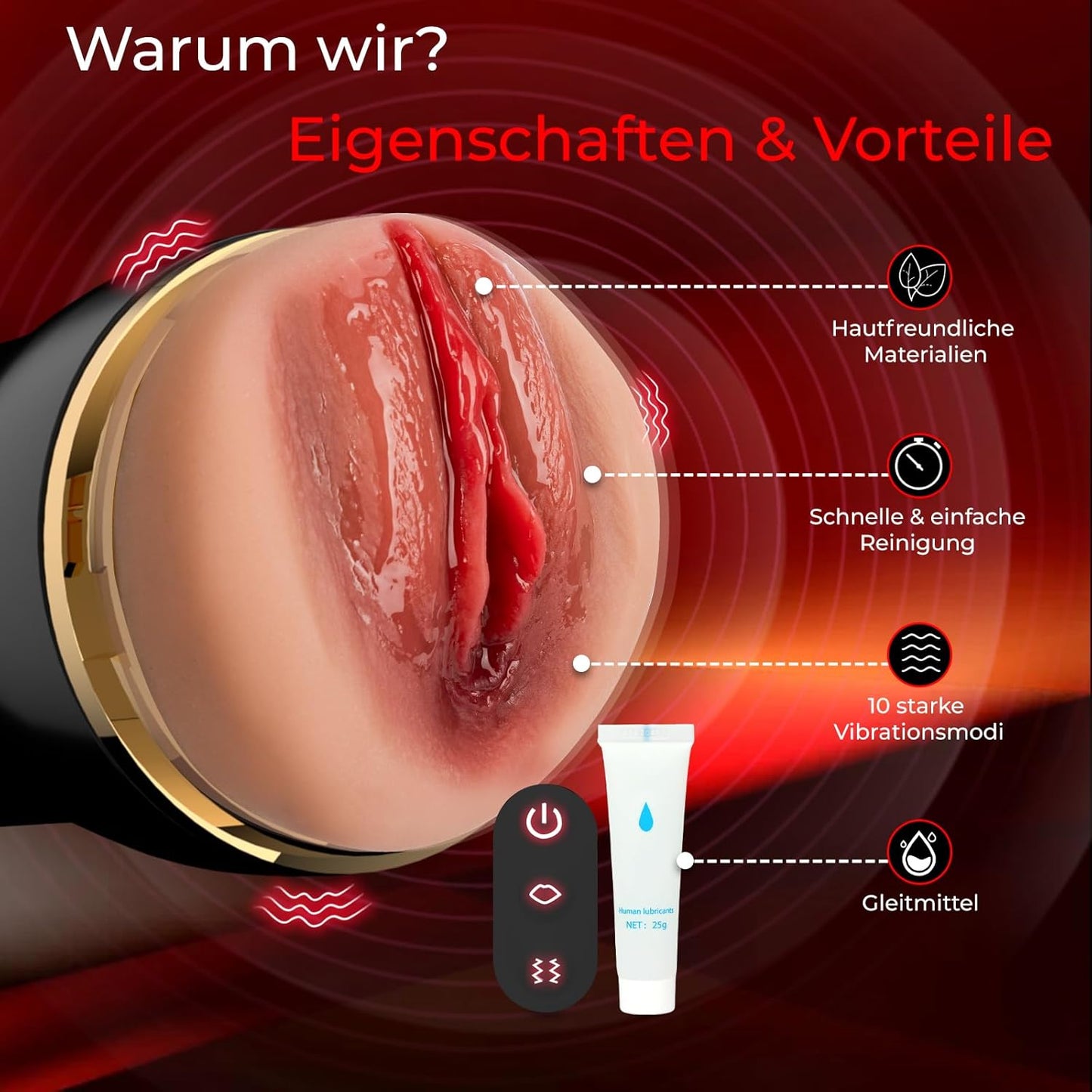 Realistic Masturbator Stroker Blowjob with 10 Vibration & 5 Telescopic Modes