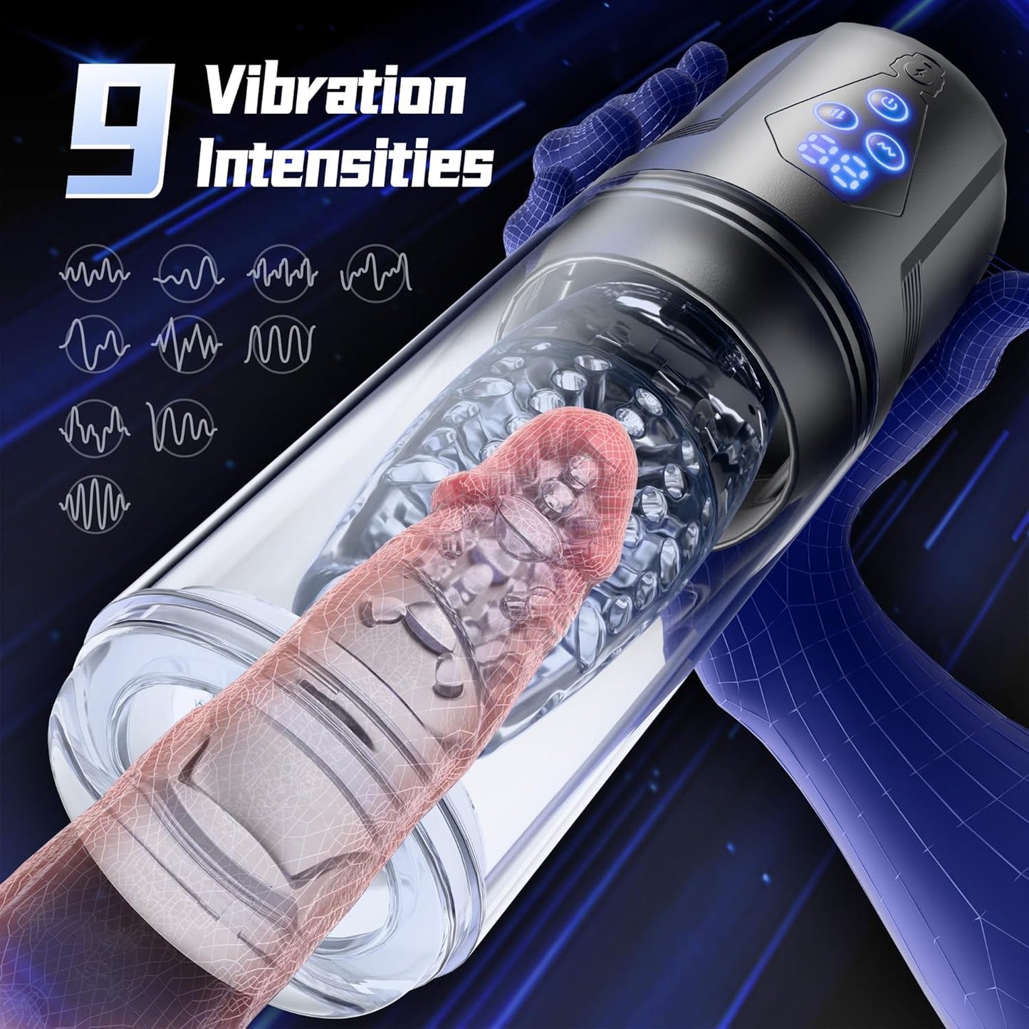 Automatic Masturbator Stroker Blowjob with 9 Thrusting Rotating & 9 Vibrating Patterns