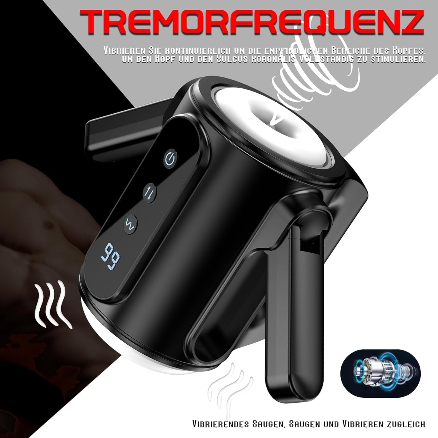 Smart Display Electric Masturbator Penis Glans Stimulator with 9 Thrusting & Vibrating