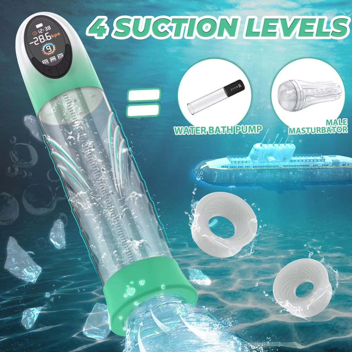 LCD Display Electric Vacuum Penis Pump with 4 Pressure & 9 Suction Modes