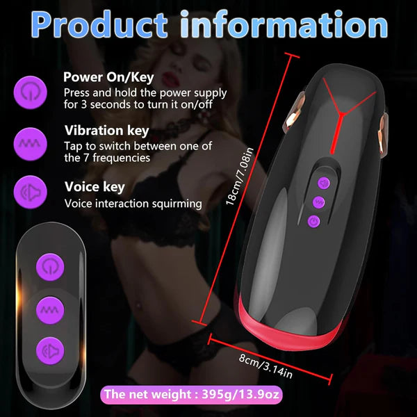 Automatic Masturbator Penis Trainer Stroker with 10 Vibration & Heating Modes