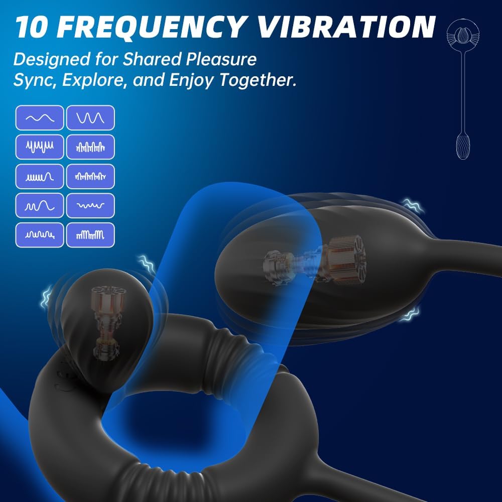 3 IN 1 Cock Ring Prostate Massager Anal Vibrator Butt Plug with 10 Vibrations Modes
