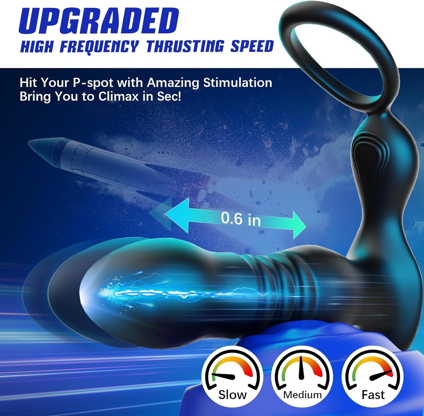 3 IN 1 Prostate Massager Anal Vibrator Penis Ring with 7 Thrusting & 7 Vibrating Modes