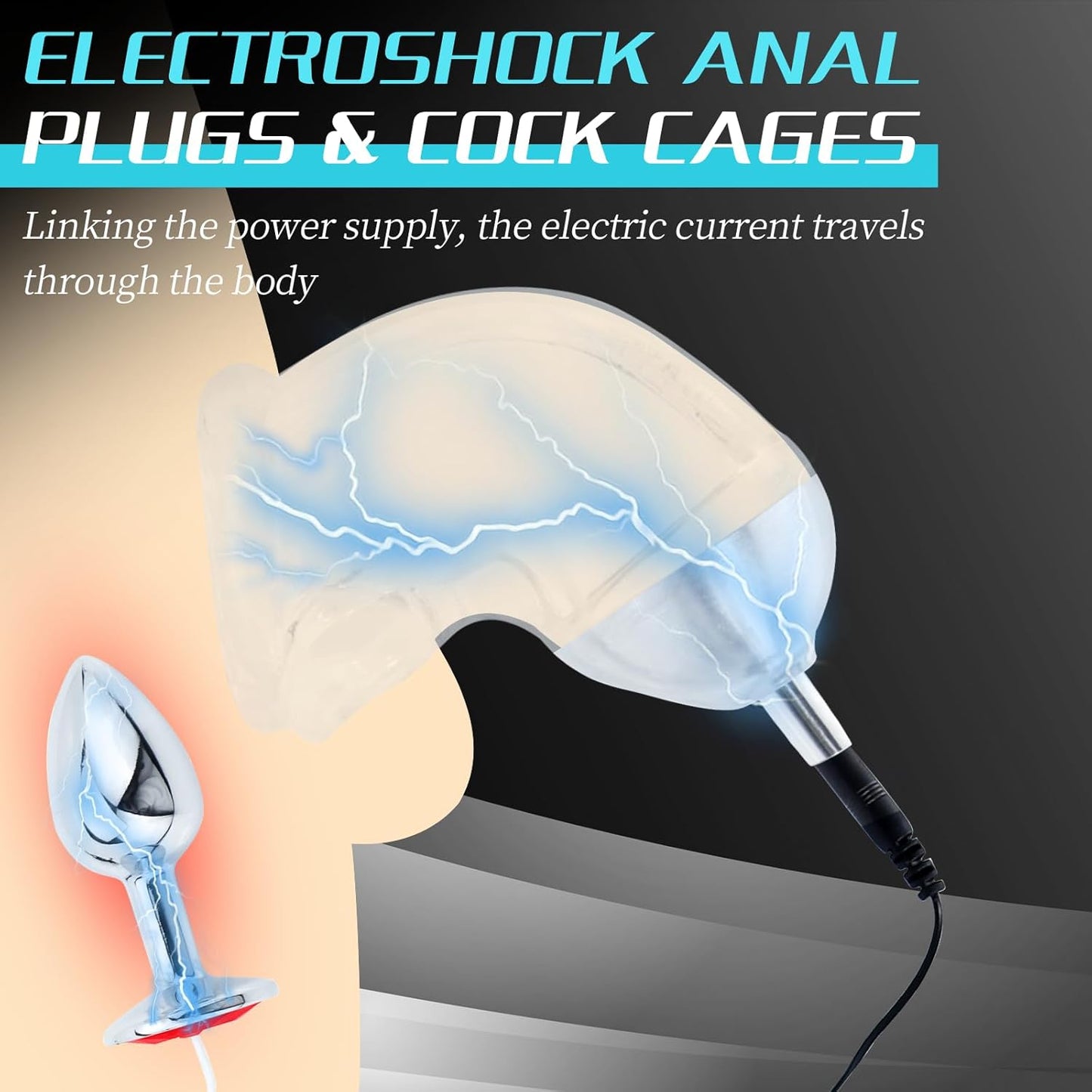 E-stim Metal Anal Plug Vibrator Penis Sleeve Cock Cage Chastity Device Set