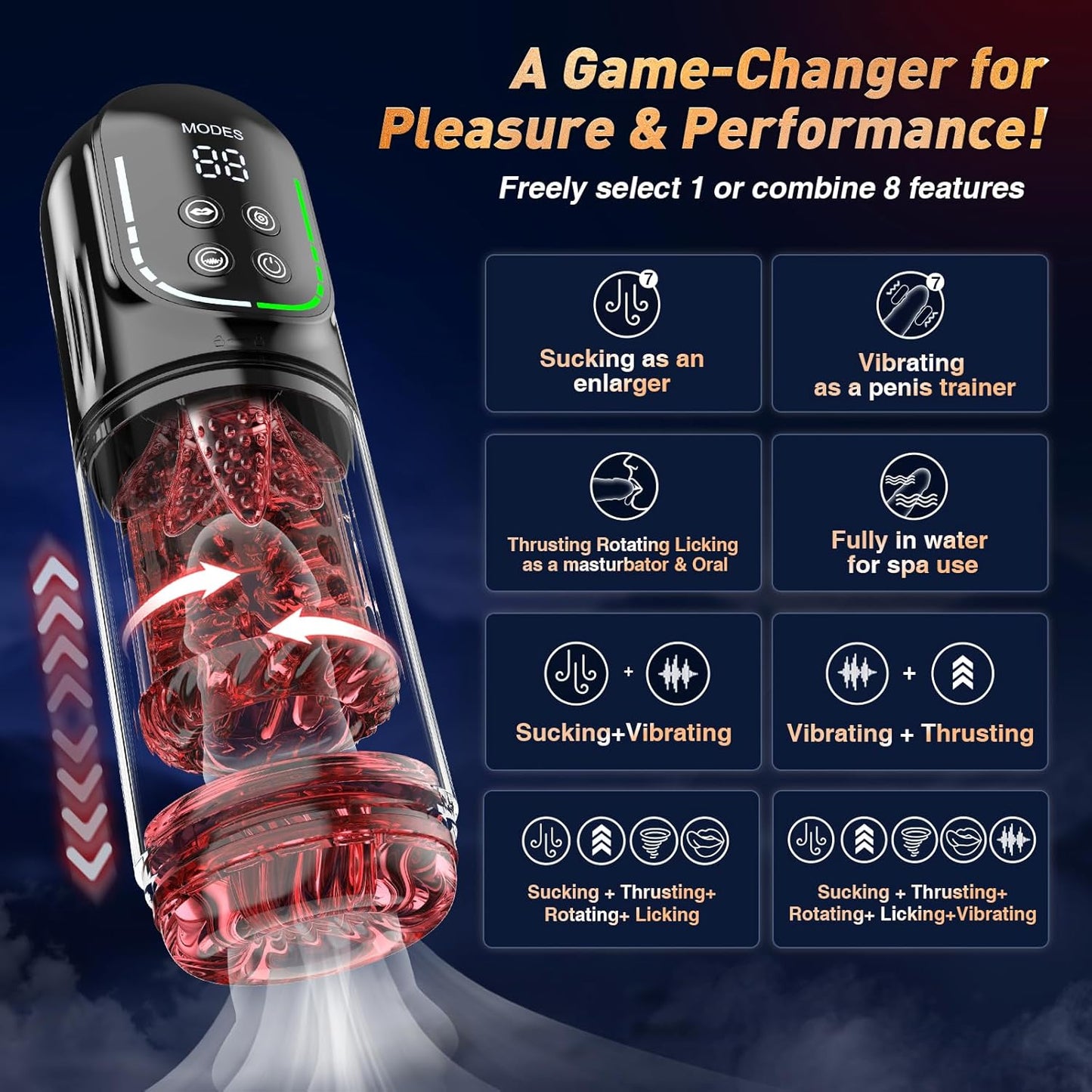 Automatic Masturbator Penis Pump with 12S Vacuum Pump & 7 Thrusting Rotating Vibrating Sucking Licking