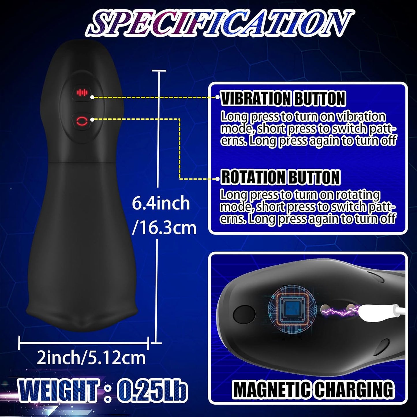 Automatic Masturbator Penis Trainer Vibrator with 10 Vibration & 5 Rotating Patterns