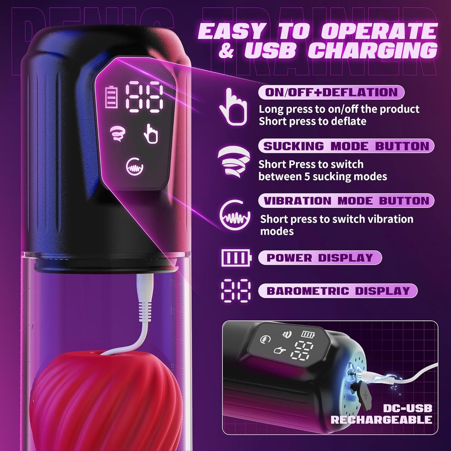 2 IN 1 Electric Penis Pump Enlargement Masturbator with 5 Vibration & Suction