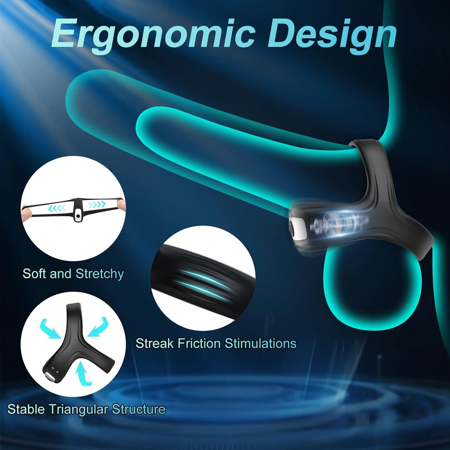 Triangular Silicone Penis Ring Cock Vibrator with 10 Intense Vibration Modes