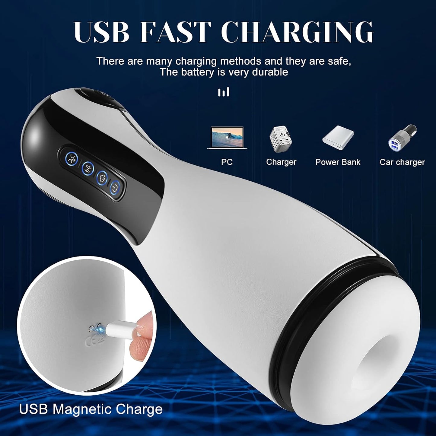 Automatic Masturbator Penis Trainer Stroker Blowjob with 10 Vibrations & 3 Sucking Modes