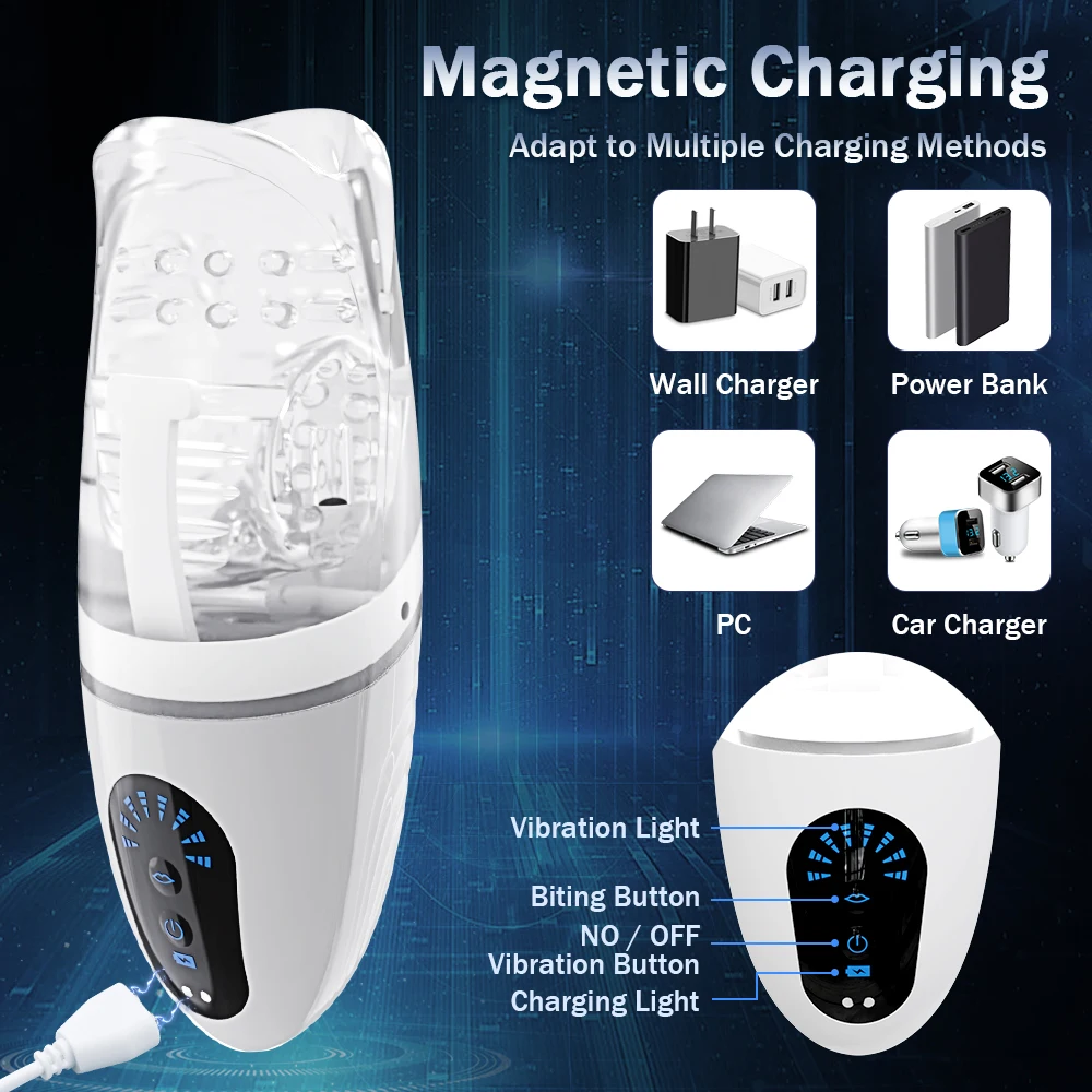 Automatic Penis Trainer Glans Vibrator Masturbator with 5 Bites & 8 Vibration Modes