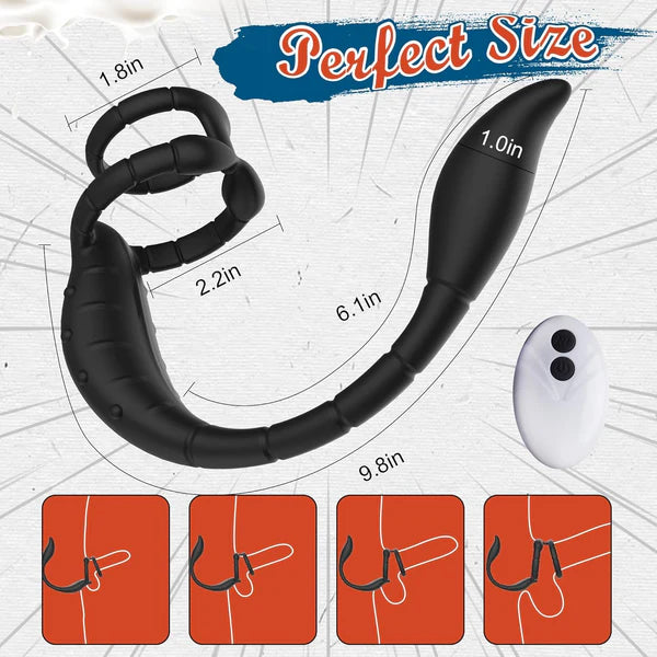 Dual Penis Ring Prostate Massager Anal Vibrator Butt Plug with 9 Vibration Modes