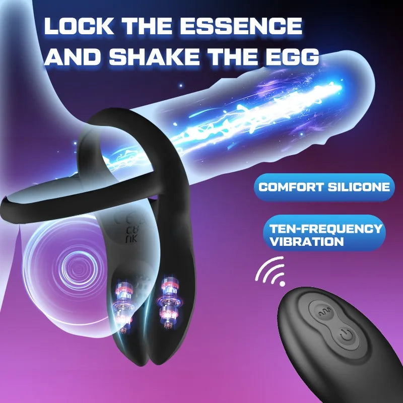 Double Cock Ring Penis Trainer Vibrator Stimulator with 10 Vibration Modes