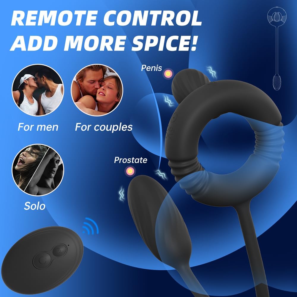 3 IN 1 Cock Ring Prostate Massager Anal Vibrator Butt Plug with 10 Vibrations Modes