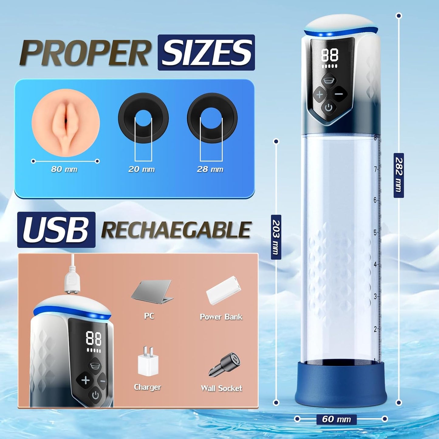 LED Display Electric Penis Pump with 5 Training & Training Pressures & Sucking Modes
