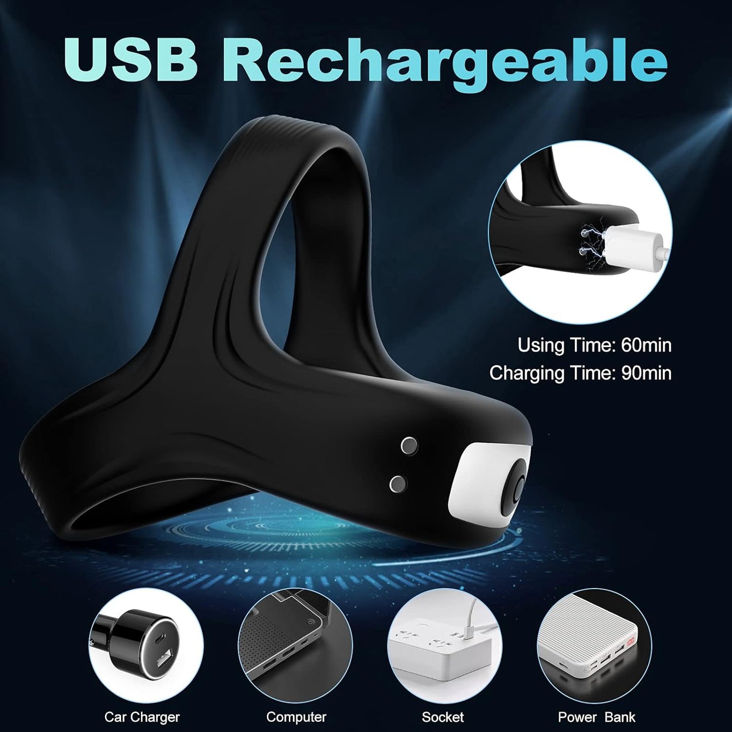 Triangular Silicone Penis Ring Cock Vibrator with 10 Intense Vibration Modes