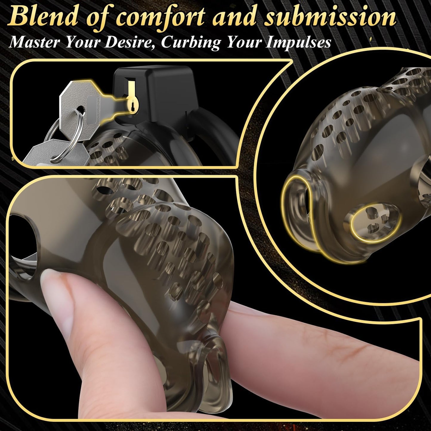 Adjustable Chastity Penis Cage Bondage Gear Device with 6 Sizes Rings