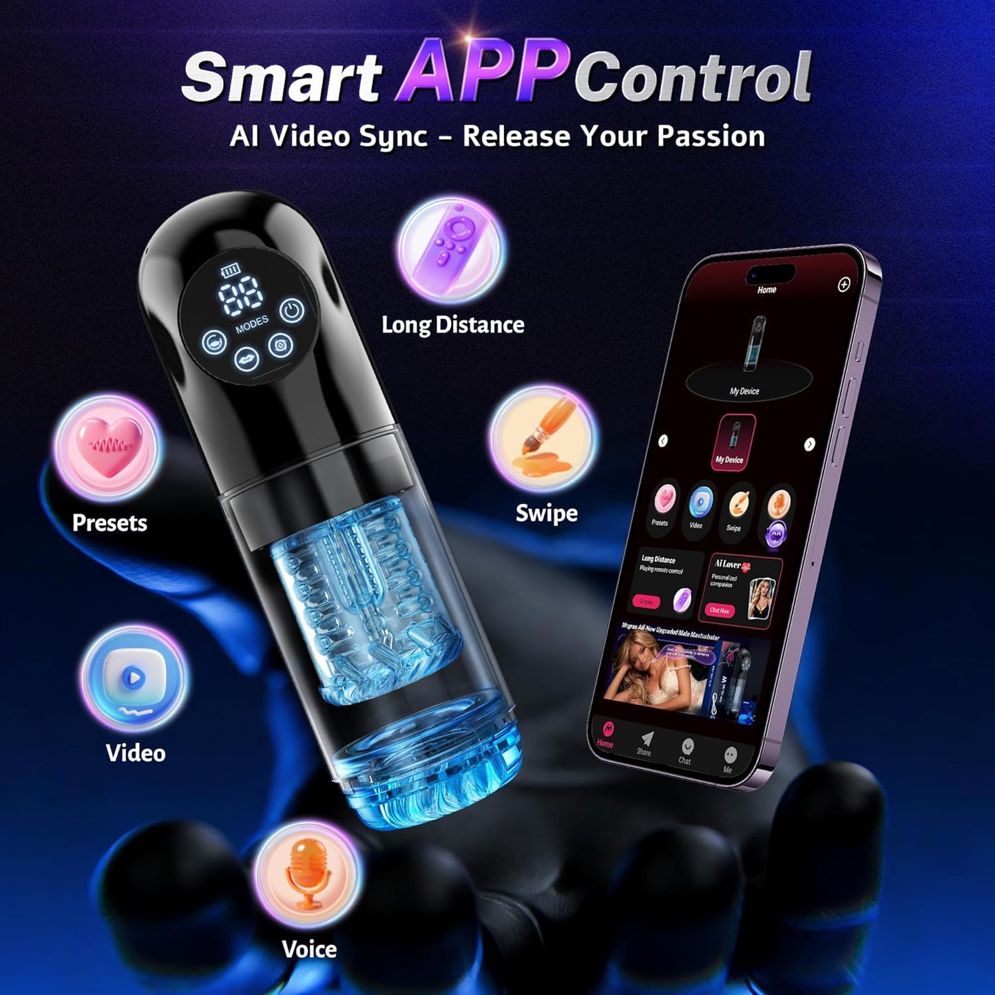 AI Sync Masturbator 9S Penis Pump with 9 Thrusting Rotating & 9 Vibrating Sucking Licking Modes