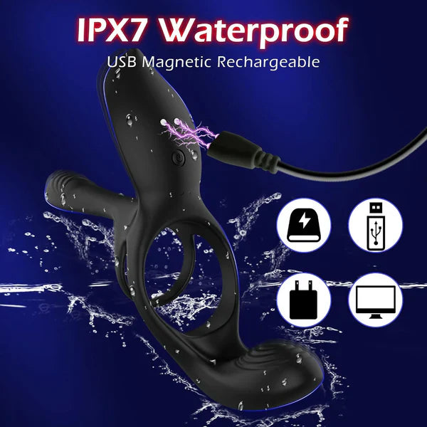 3 in 1 Anal Vibrator Prostate Massager Penis Ring with 10 Strong Vibration Modes