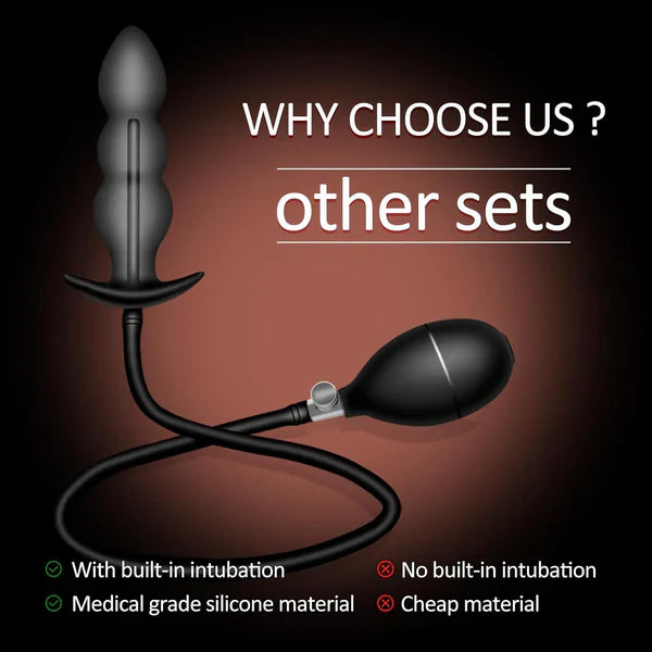 Adjustable Inflatable Anal Plug Vibrator with Solid Center & Balloon Pump