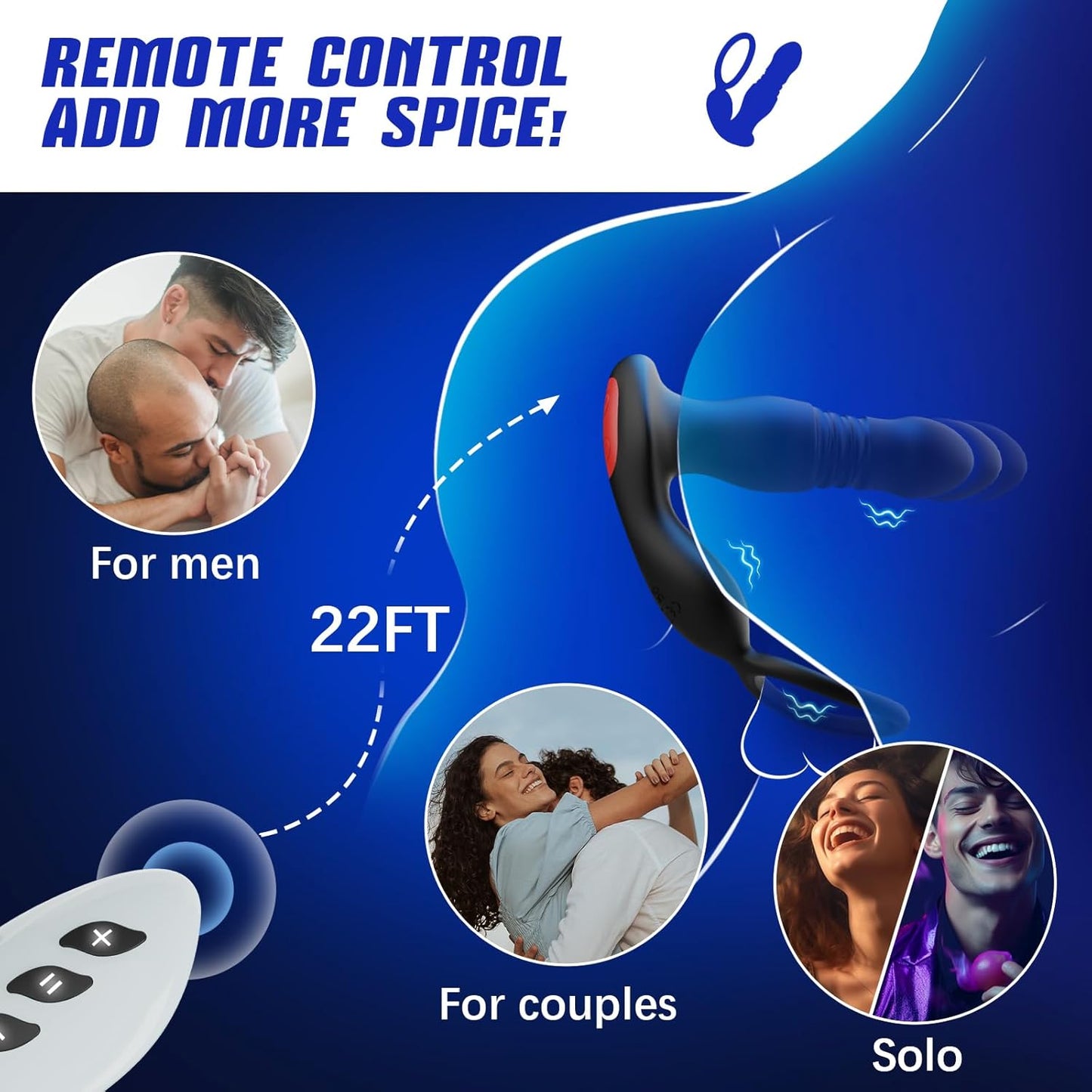 3 IN 1 Prostate Massager Anal Vibrator Penis Ring with 7 Thrusting & 7 Vibrating Modes