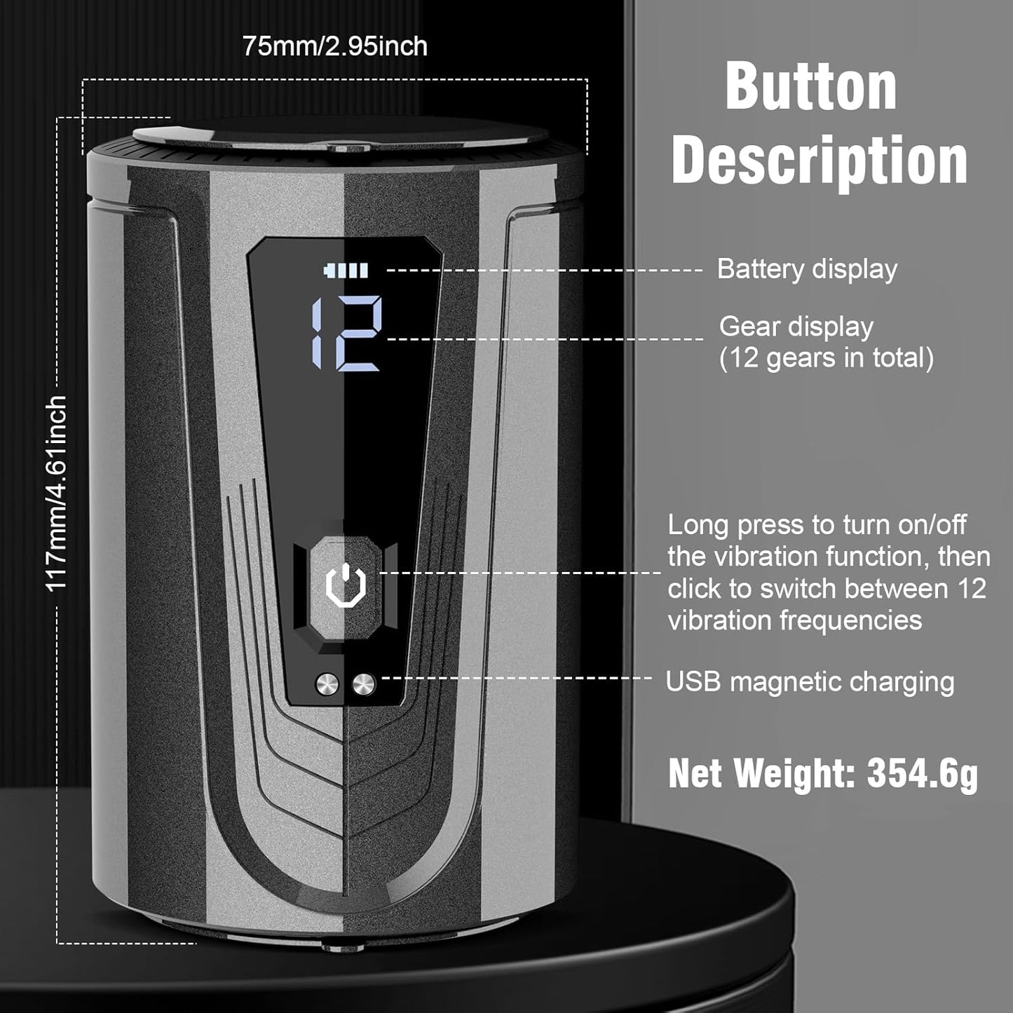 Open-Ended Automatic Masturbator Pocket Pussy Penis Vibrator with 12 Vibrating Modes
