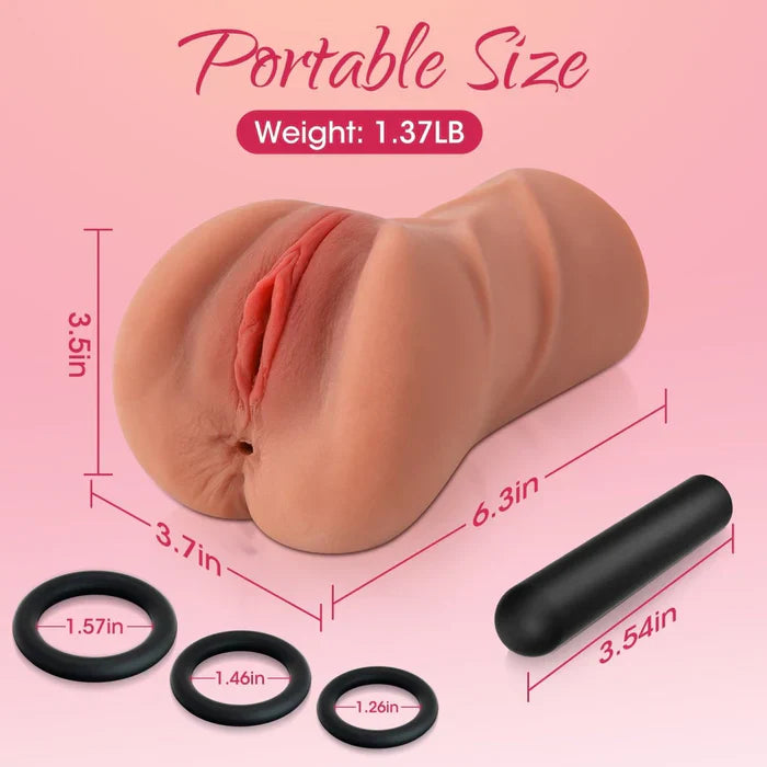 1.37Lb 2 Tunnels Blowjob Pocket Pussy with Bullet Vibrator & 3 Penis Rings